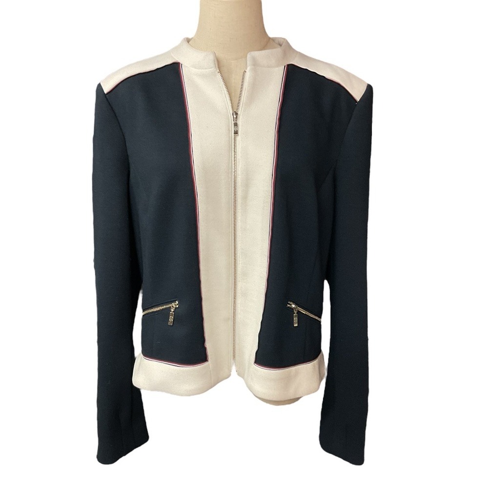 Tommy Hilfiger Colorblock Long Sleeve Full Zip Lined Trendy Chic Blazer Size 16